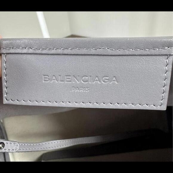 Balenciaga Cabas Tote Bag + Pouch in Grey Leather & Ivory Canvas (BAXX190) - Picture 6 of 12